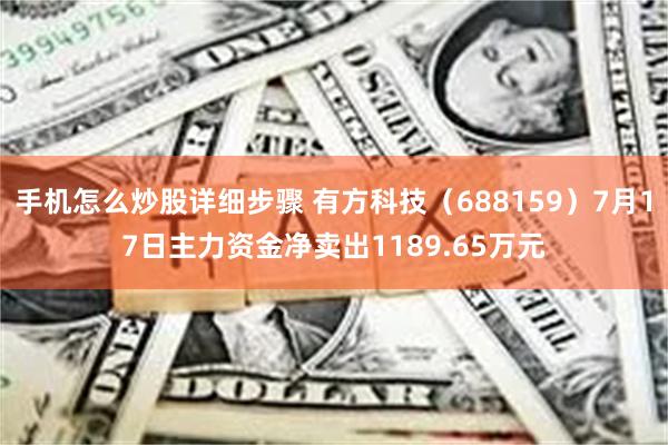 手机怎么炒股详细步骤 有方科技（688159）7月17日主力资金净卖出1189.65万元