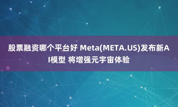 股票融资哪个平台好 Meta(META.US)发布新AI模型 将增强元宇宙体验